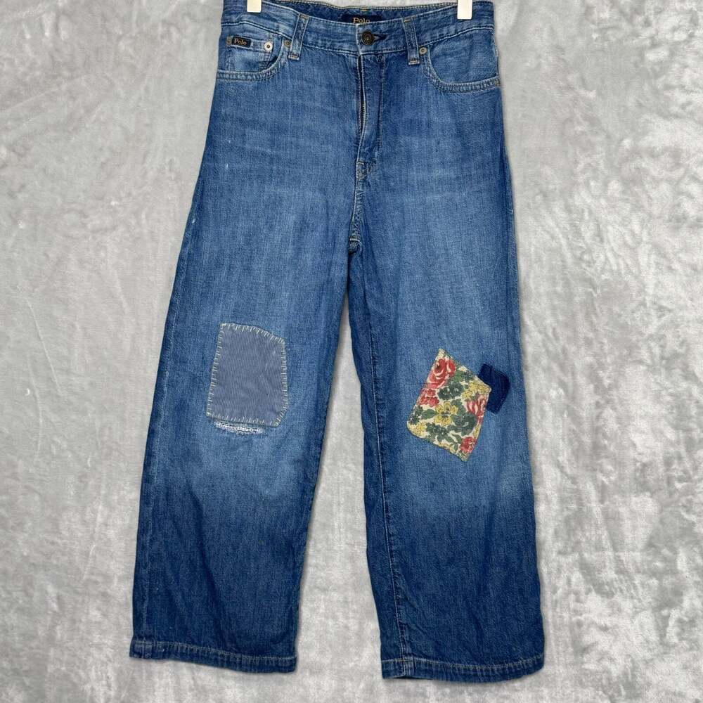 Polo Ralph Lauren Jeans Girls 12 Wide Leg Patchwork Paint Splatter Elastic Waist
